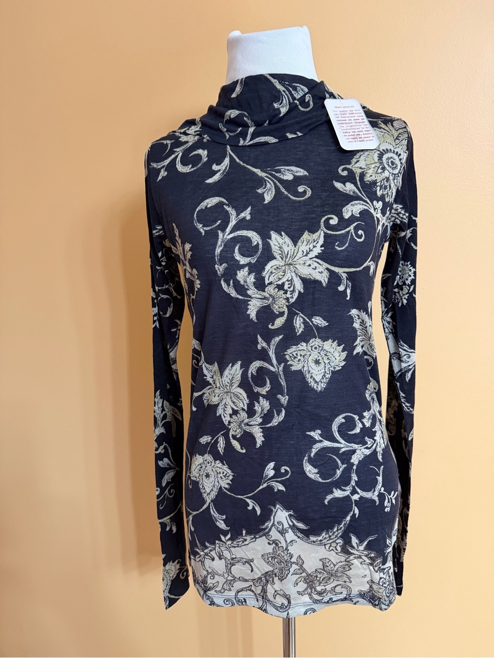 Pashma Arte Anthropologie 100% Silk Knit Hand-Printed Floral Turtleneck